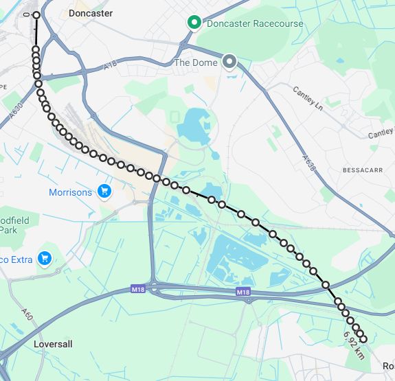 path drawn on the map of my long train