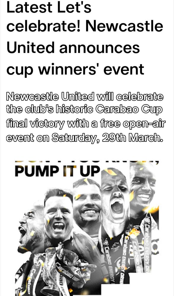 Trophy parade news shared by NUFC.
