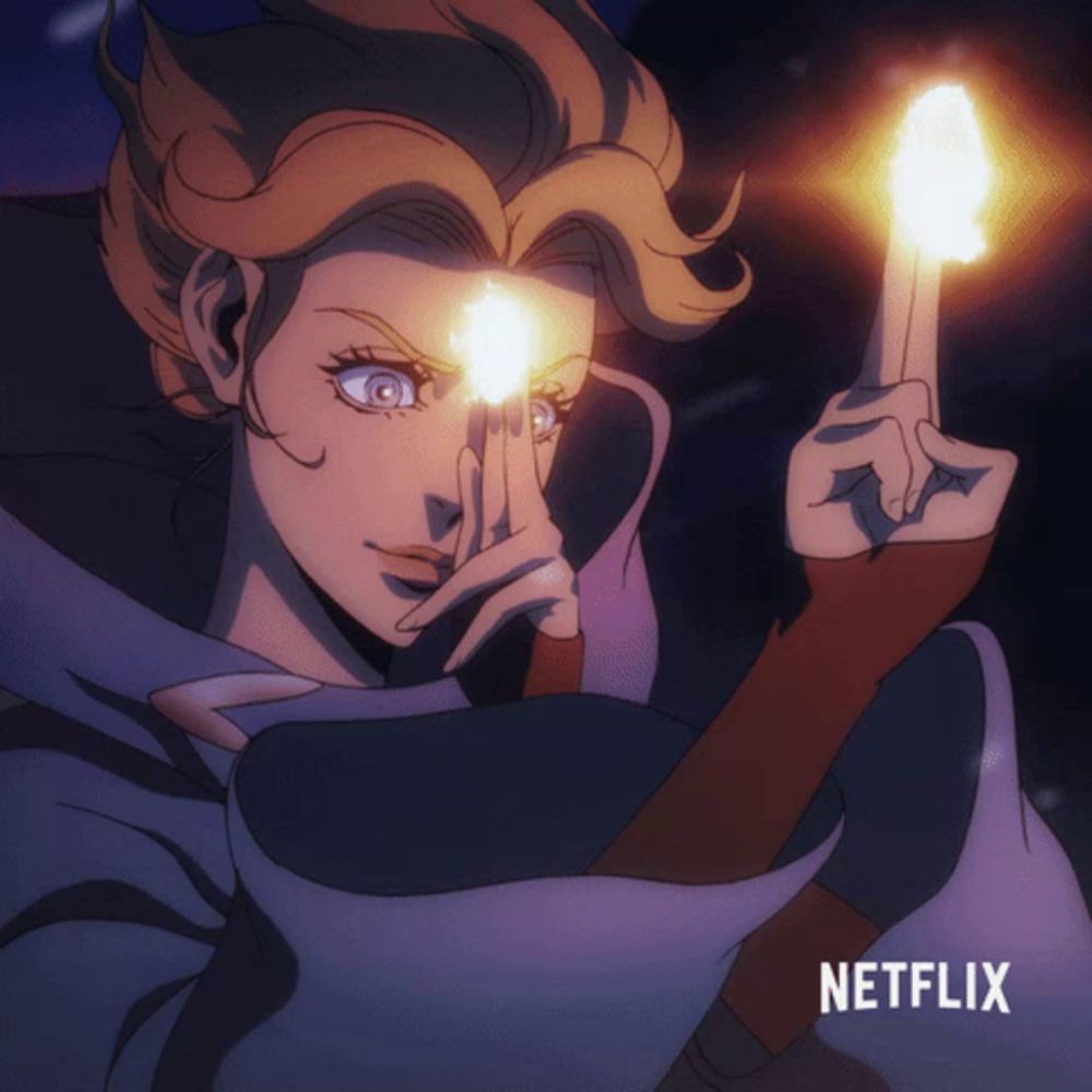 a cartoon of a woman holding a torch with netflix written on the bottom right