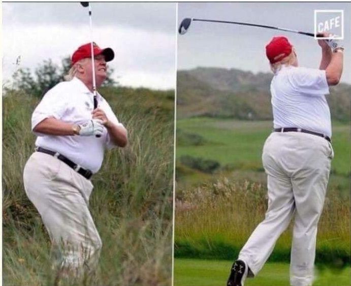 Diptych of Trump golfing