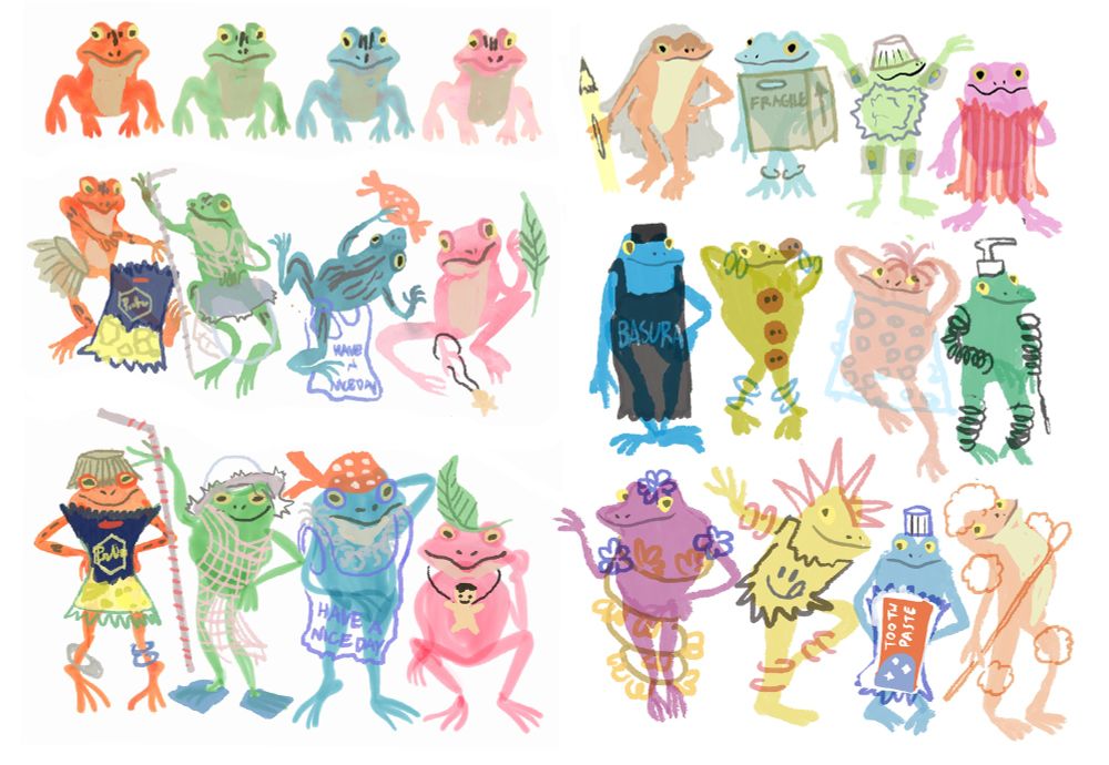 Frogs dressing up for a party