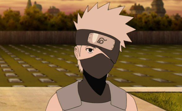 Young Anbu Kakashi in the graveyard, looking forward passively