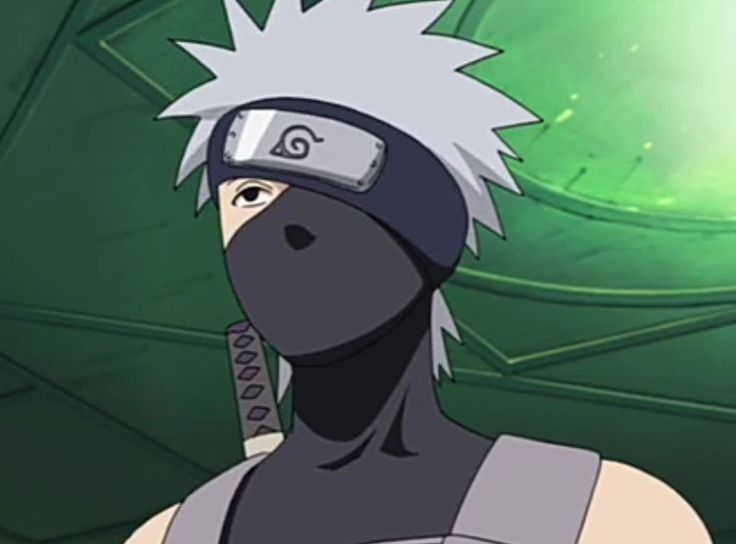 Anbu Kakashi seen slightly from downwards, he is looking up