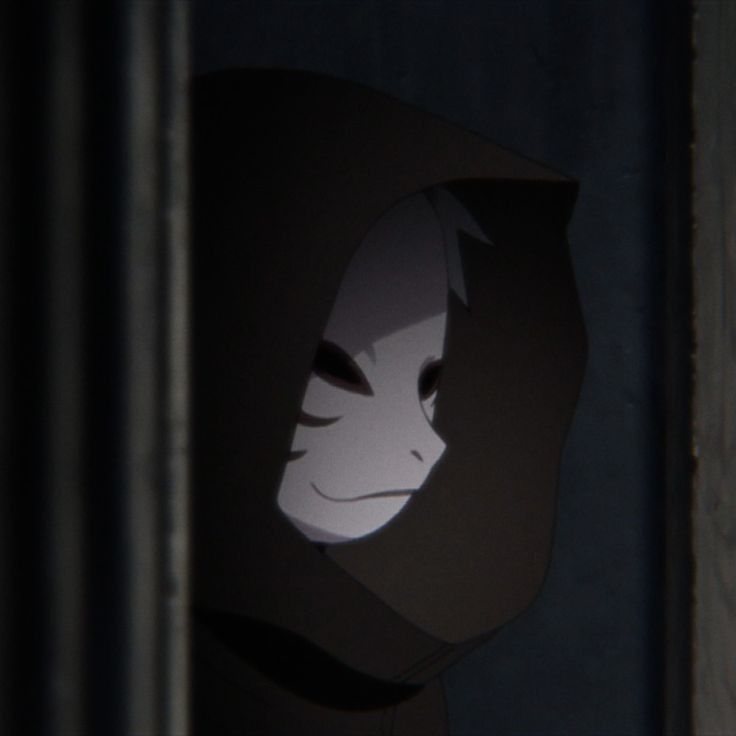 Kakashi hiding in the shadows, using his ANBU mask and a black hoodie