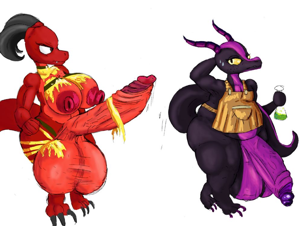 frank in melted clothing looking angrily at jet as hes holding a bottle of strange liquid. shes a bit taller than he is which is not accurate as frank is meant to be shorter than sev, and jet is taller than sev.