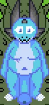 naked pixel art of sev standing surrounded by something. he just nice and chubbie :3 