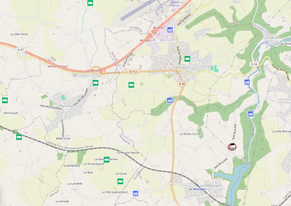 Carte des établissements ICPE à Plerneuf et alentours (Géorisques)
