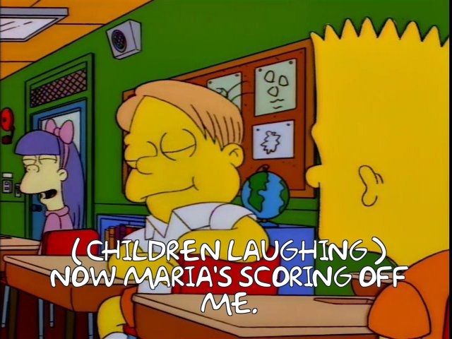 Still from the Simpsons with Martin looking smug after insulting Bart 