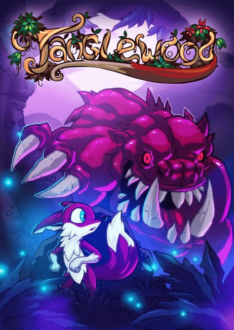 Artwork for Tanglewood, showing the fox-like hero Nymn and a big slobbering monster.