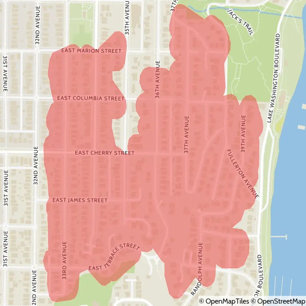 A map showing the location of the outage, centered around East Cherry Street in the Madrona area.