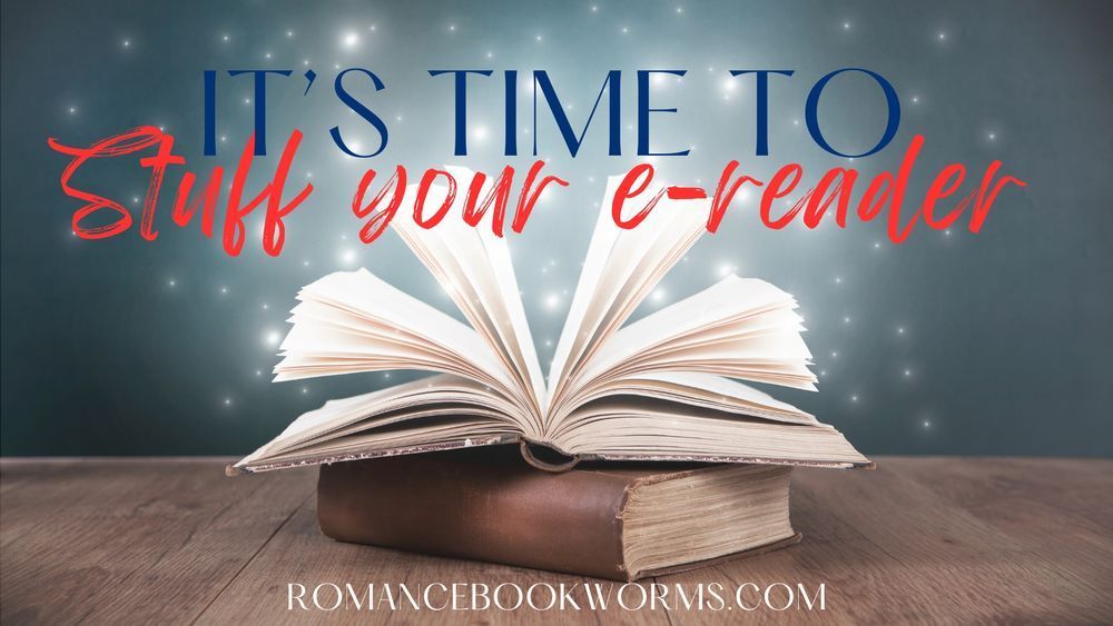 An open book on top of a closed book with sparkling lights and text that reads "It's time to stuff your e-reader.