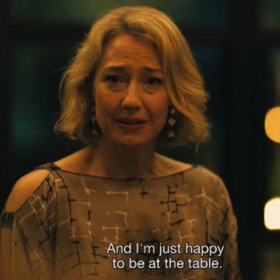 Carrie Coon in White Lotus season 3 saying βand Iβm just happy to be at the tableβ