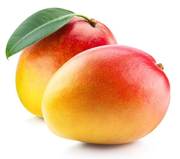 Picture of two whole mangos. Delicious.