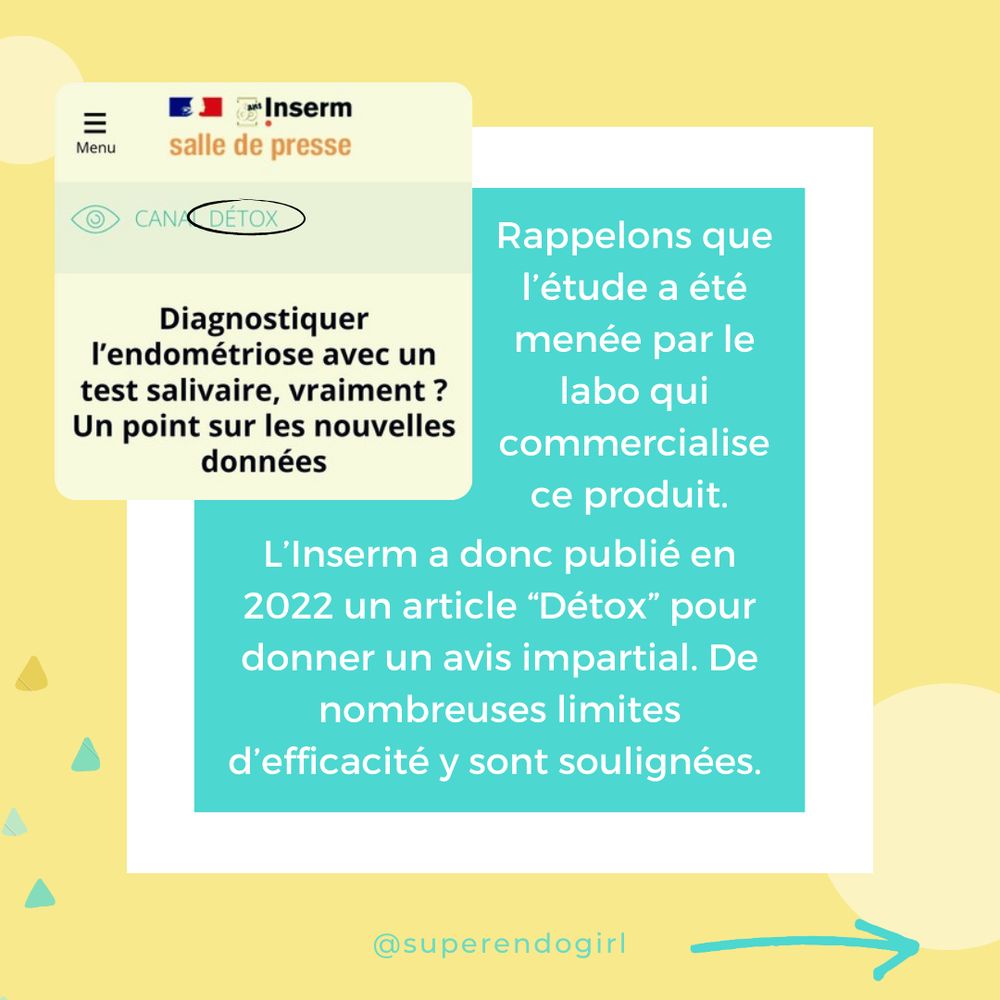 Extrait un article de l'Inserm, de la catégorie "Détox", intitulé "Diagnostiquer l'endométriose avec un test salivaire, vraiment ? Un point sur les nouvelles données." 