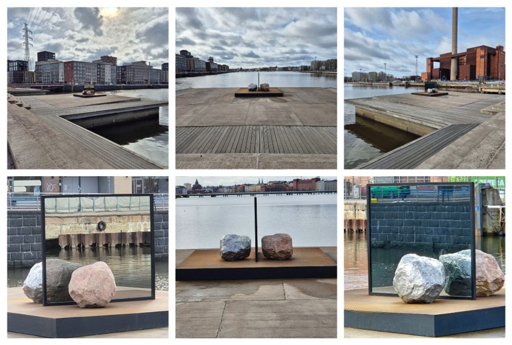 Alicja Kwaden Big Be-Hide -teos Parrulaituri 2:n kohdalla Helsingissä, ylärivissä kauempaa katsottuna ja alarivissä lähemmäs zoomattuna.