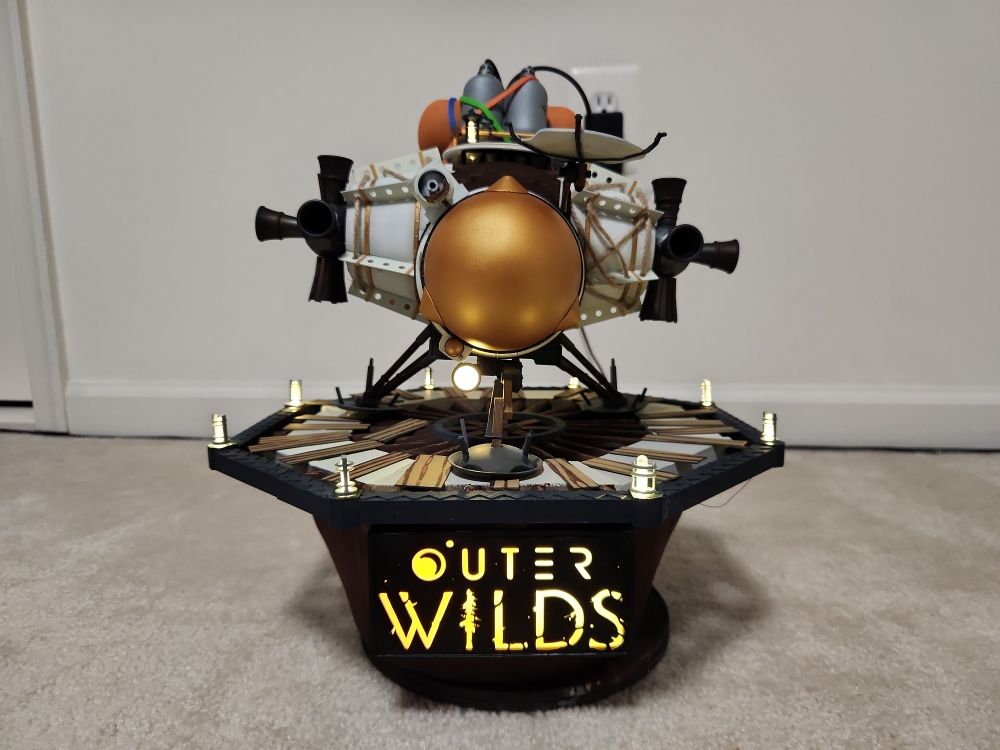 front view of the hearthian lander with lights on
