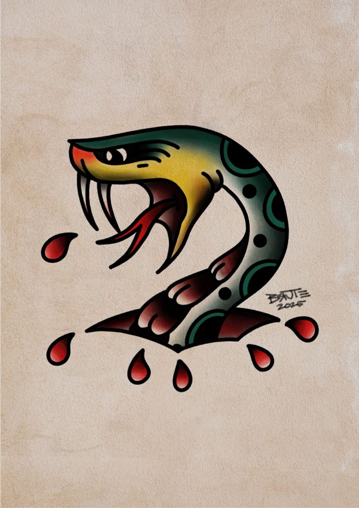 American traditional tattoo design of a snake done in color copied from Sailor Jerry flash