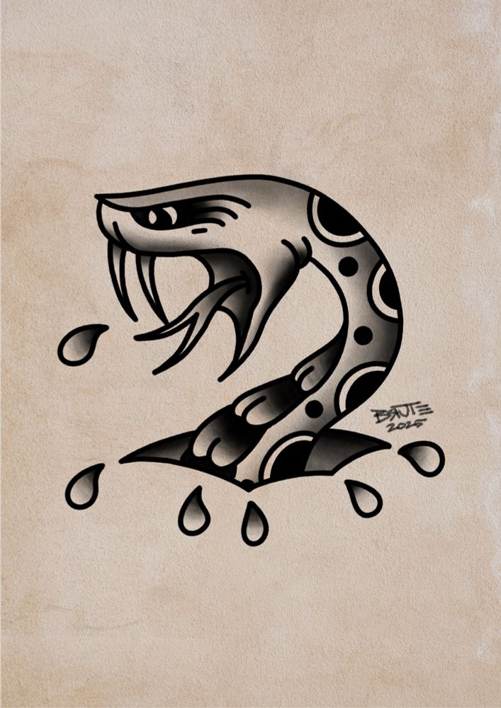 American traditional tattoo design of a snake done in black and grey copied from Sailor Jerry flash