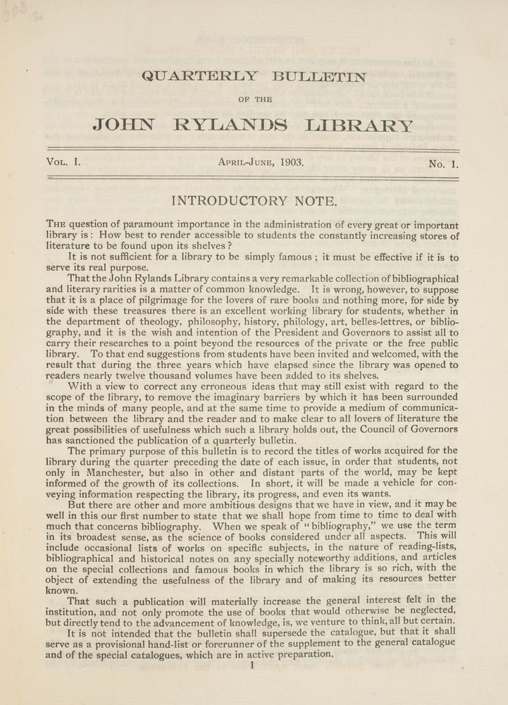 Page from the Bulletin of the John Rylands Library 1903.