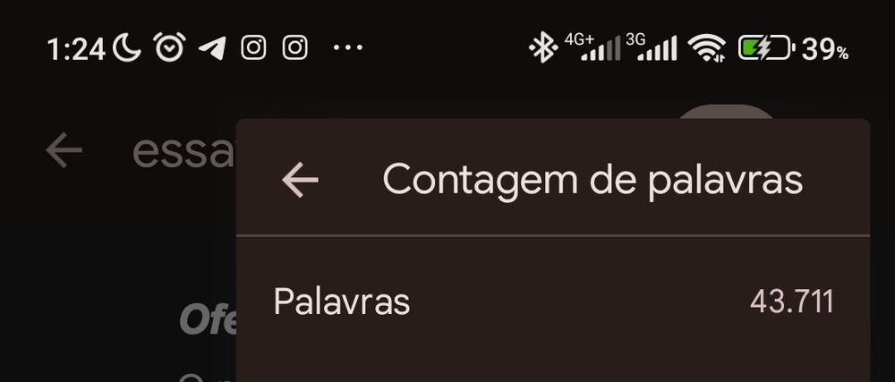 Imagem mostrando contagem de palavras de doc no Google Docs