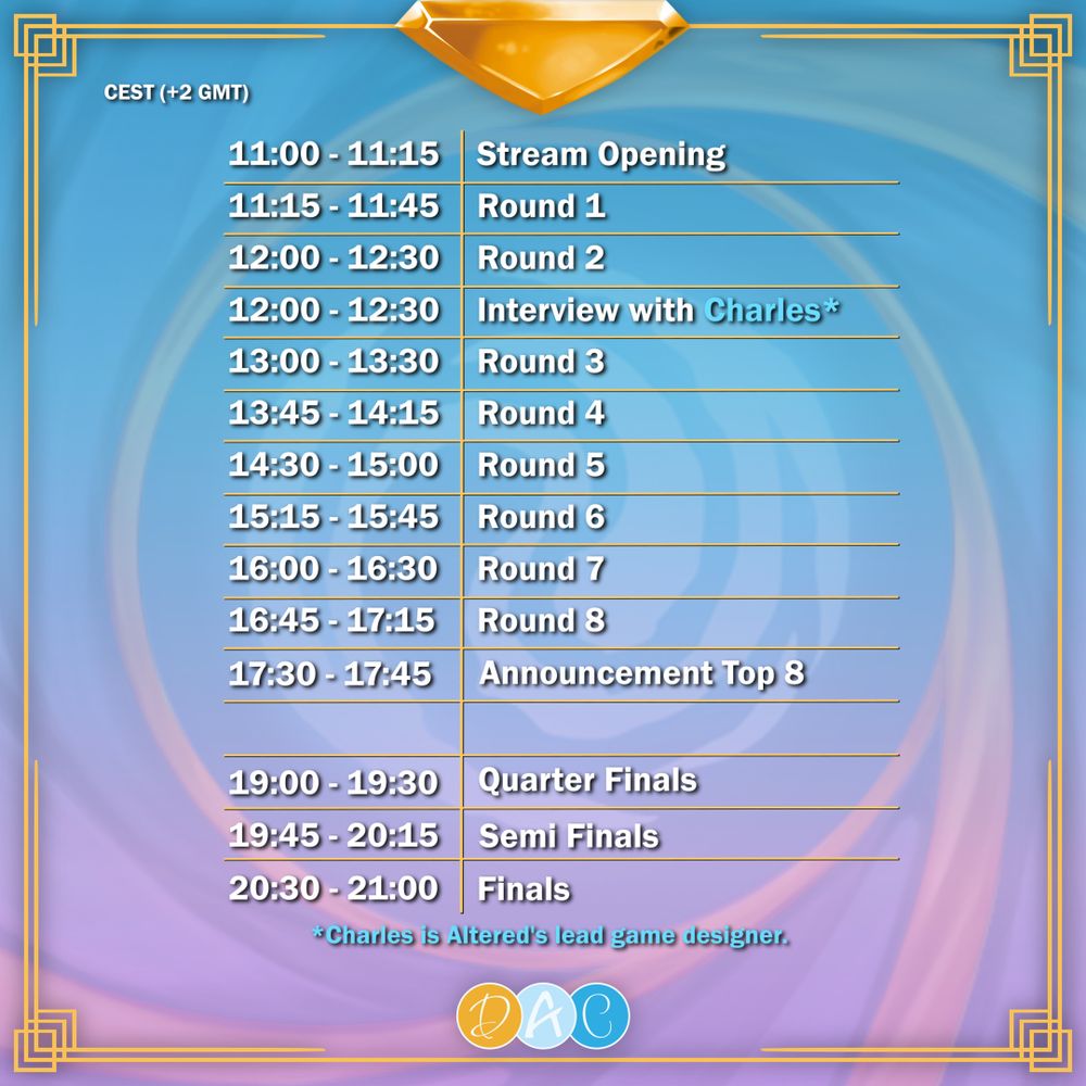 we open the streams at 11:00 and the run all the way until the finals. The special interview is planned around 12:00 Central European Time