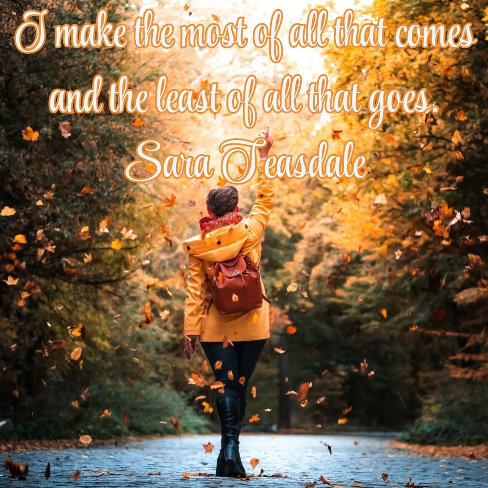 I make the most of all that comes and the least of all that goes.
Sara Teasdale