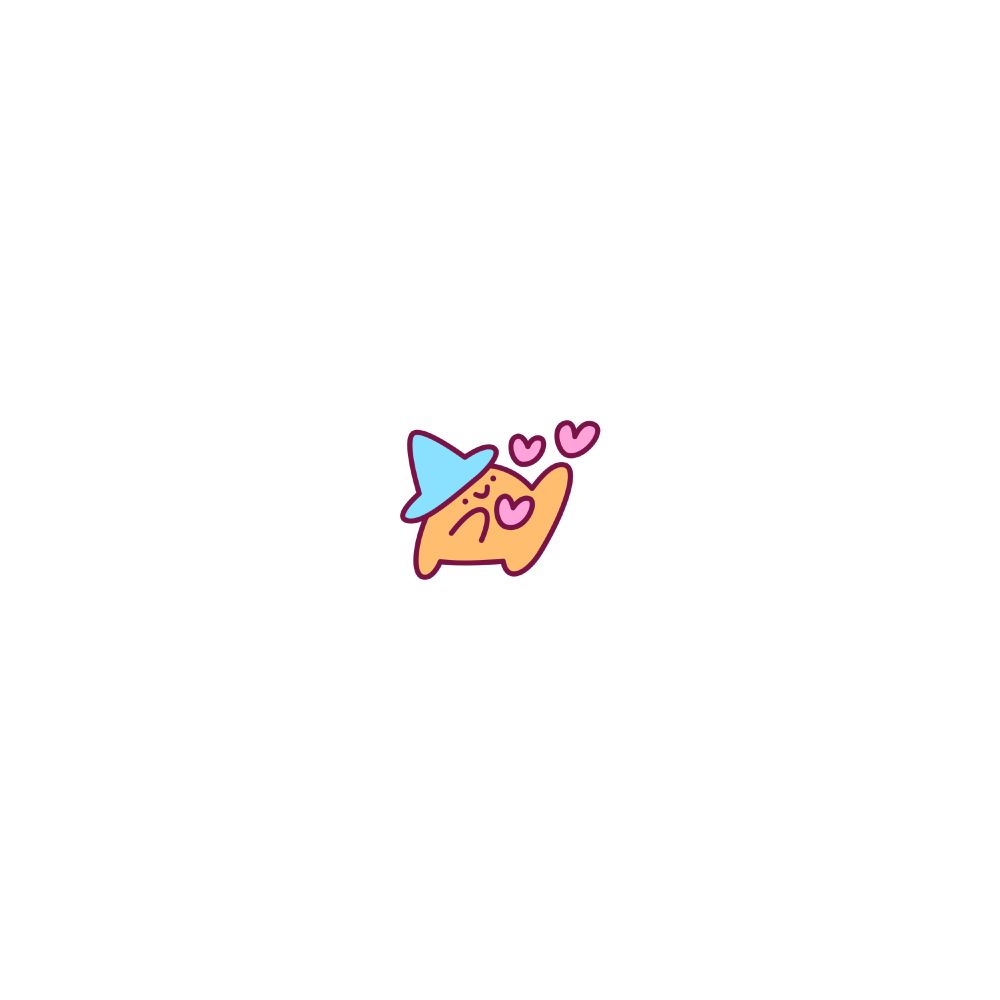 a small little doodle of a yellow blob figure with a blue pointy hat and there's little pink hearts coming from his hands