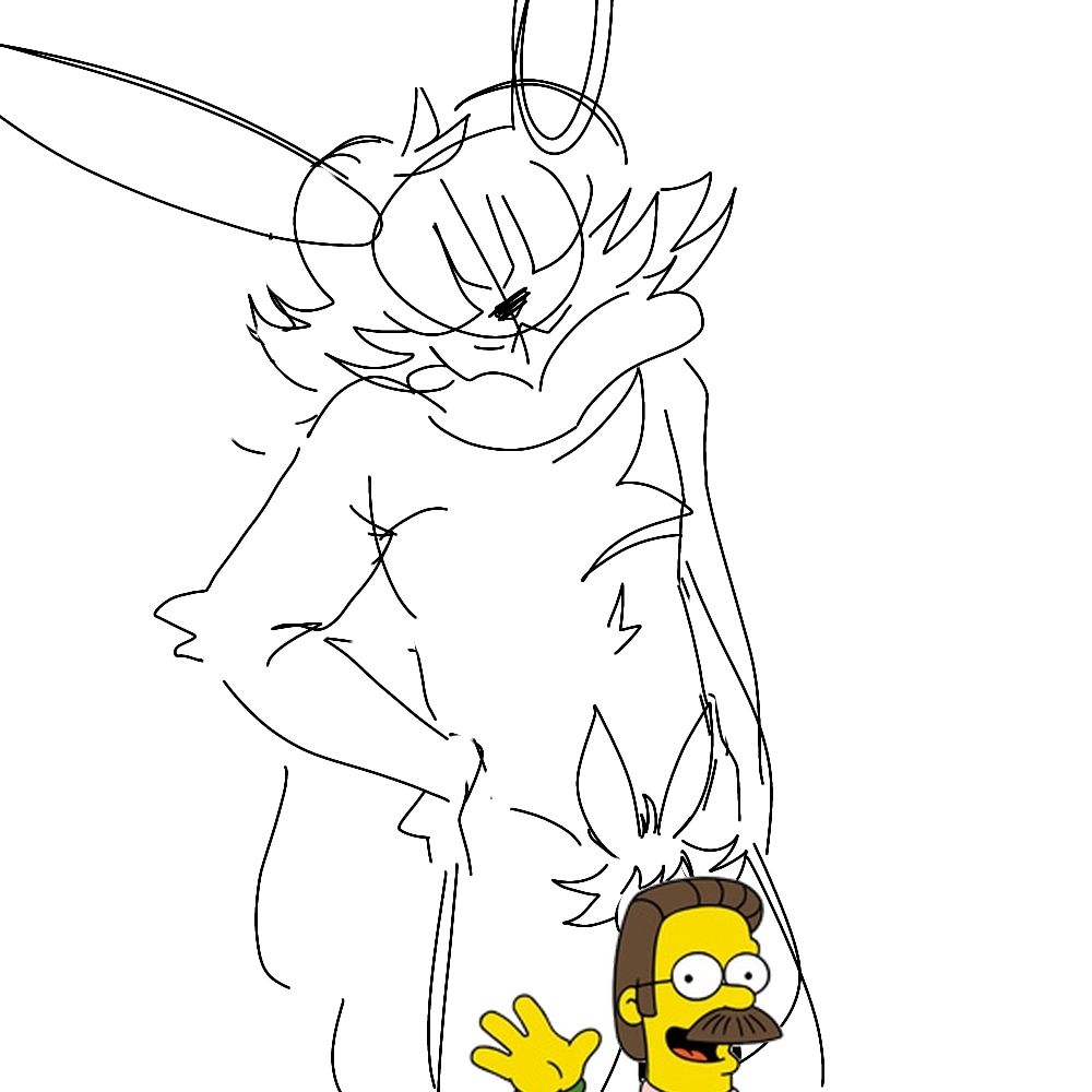 My sona with pubic hair akin to his hair.  A png image of ned flanders covering the rest of his dingaling.