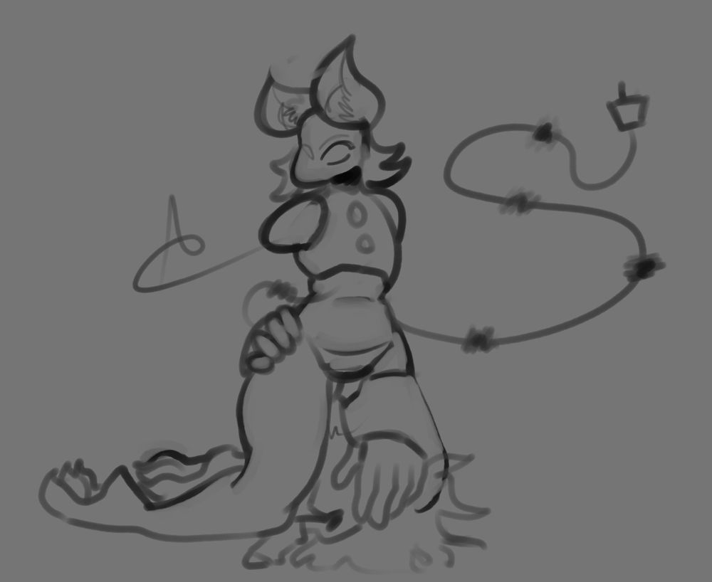 Sketch of Tasque Manager from Deltarune riding Spamton's long ass nose while holding him down