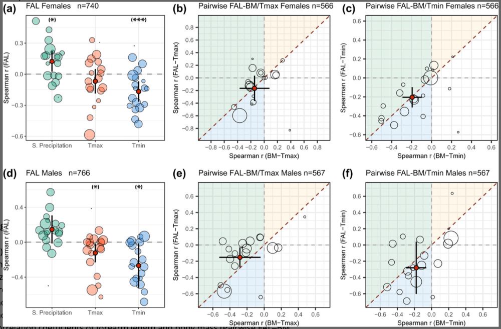 Correlation coefficients between bat forearm length and climatic variables
