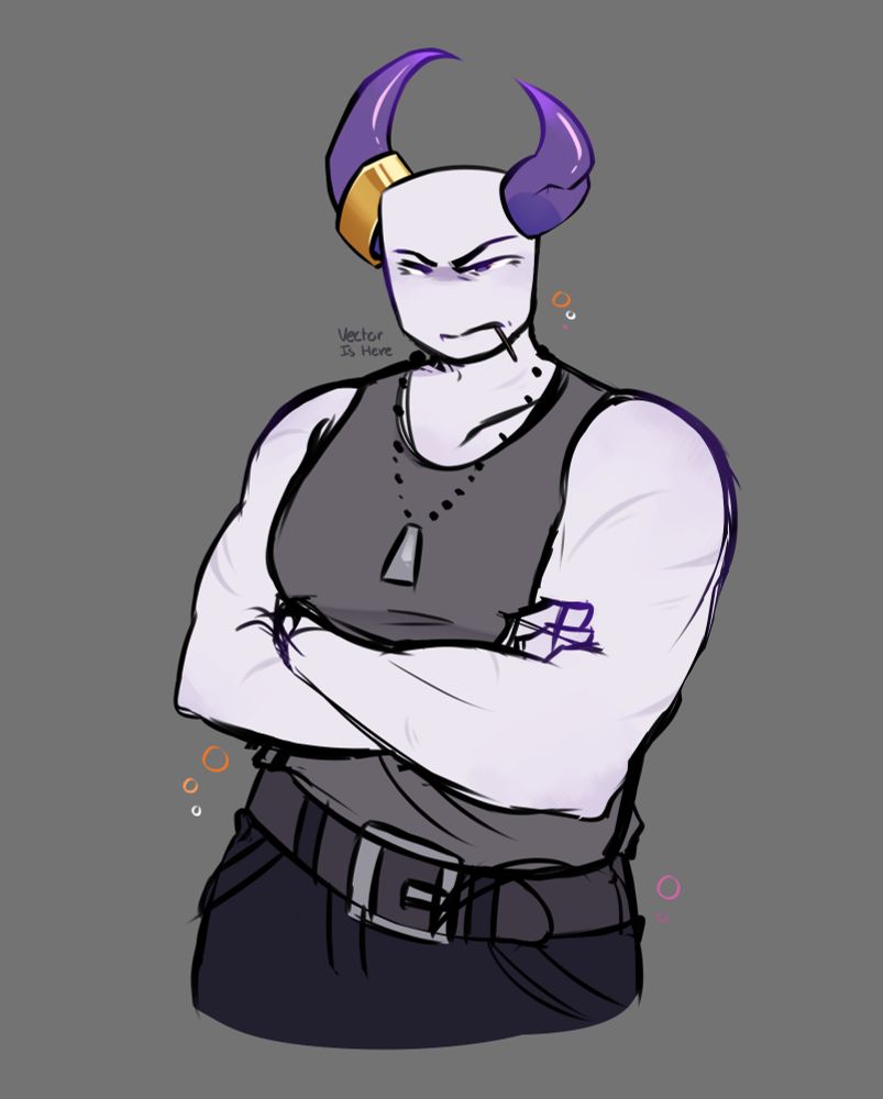 A digital drawing of Shotgun Phighting looking angrily into the distance with her arms crossed