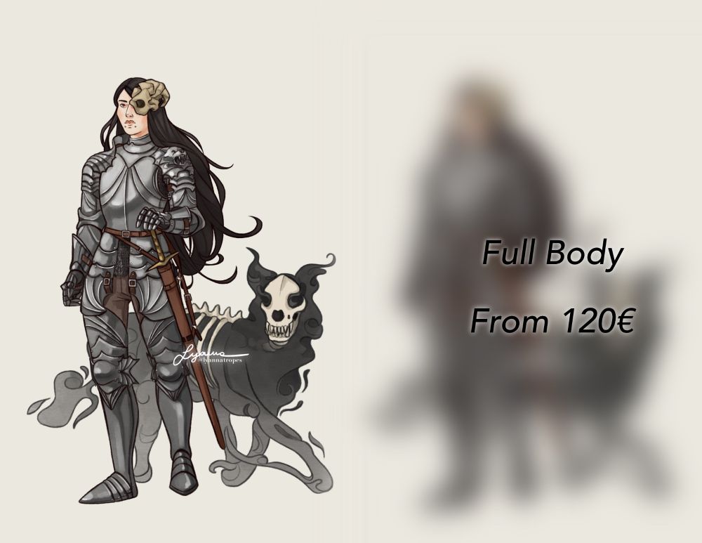Image displaying commission prices. Regular Full Body starts from 120€.