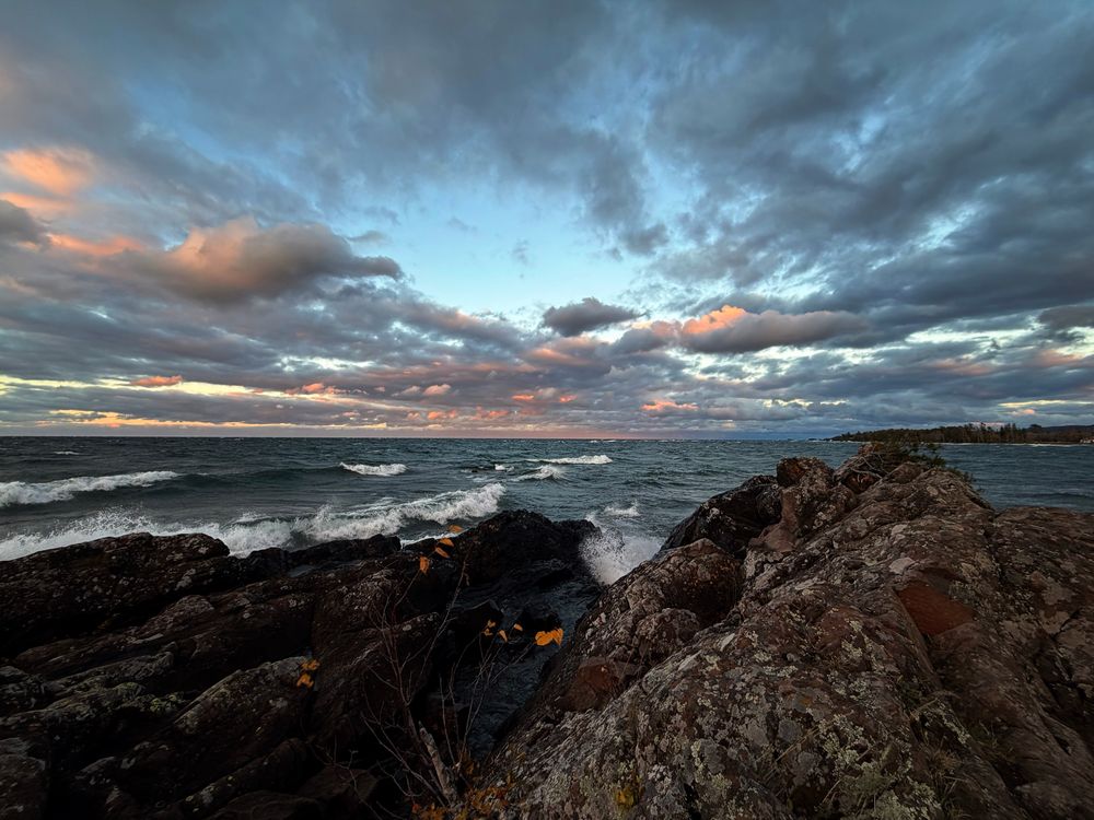 Dramatic sky over Lake Superior at sunset
