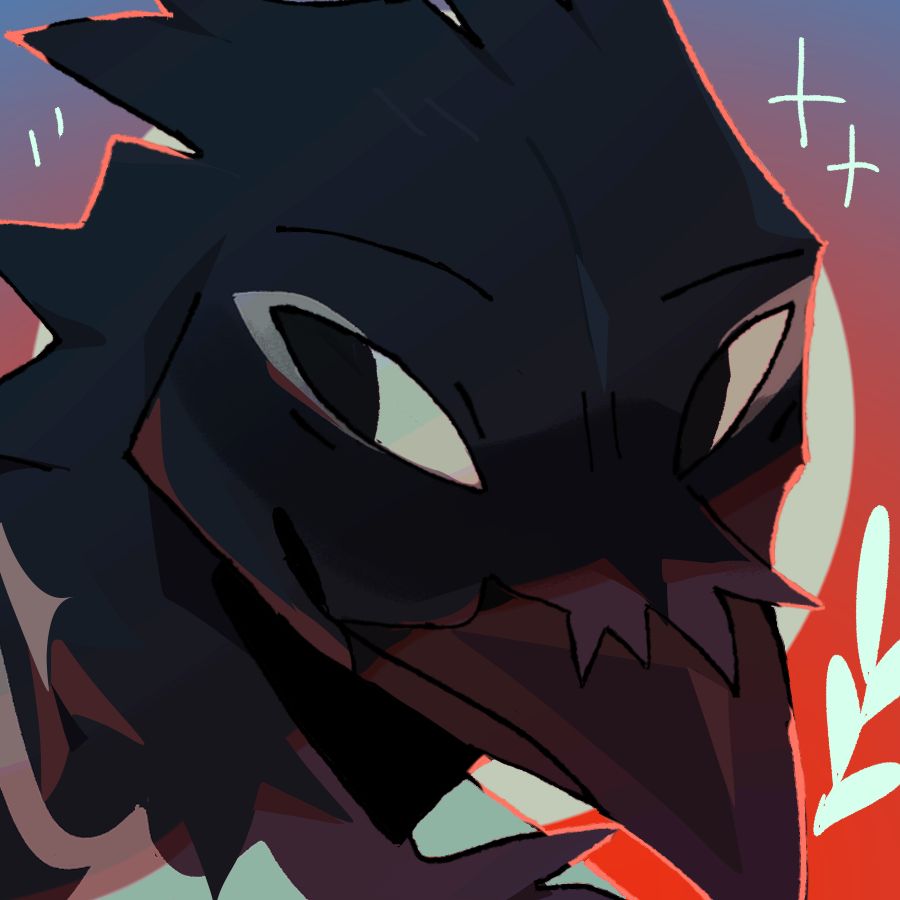 anthro magpie headshot, looking to the side smiling at camera