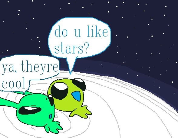 Flug and Blug star gazing, "Do you like stars?" flug asks "Yeah, They're cool" Blug responds. 