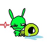 blug comforting a crying flug, blug looks at the viewer with a pissed off stare and like, a little red thing to indicate anger idk