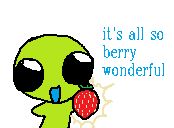 flug holding up a strawberry and exclaiming "it's all so berry wonderful"
