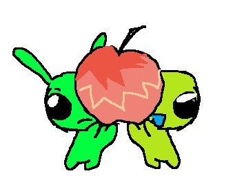 blug and flug holding an apple!