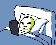 flug is looking at their comically large phone in bed in the dark... 