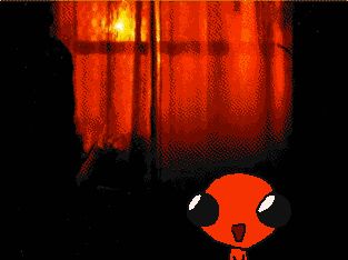 flug, in a red room, simply just smiling. 

(this is a reference to smile.jpg)