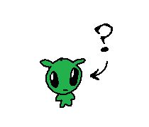 Glug, but small, with a arrow and a question mark pointing to them