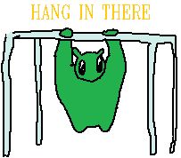 "hang in there" glug is hanging on monkey bars!