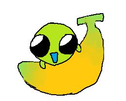 flug laying on a banana, its so awesome
