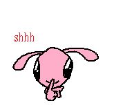 the pink one putting a finger to their mouth, text above says "shhh"