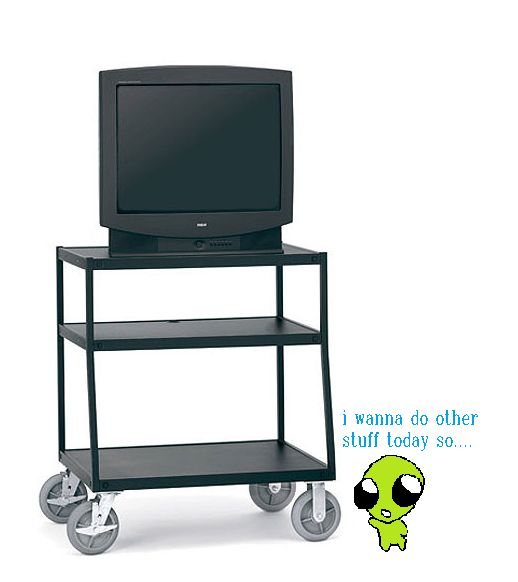 "i wanna do other stuff today, so.." flug pointing to a tv on a cart. imagine it can play movies or something i dont know