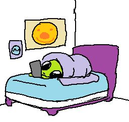 flug, wrapped in a blanket in bed, they are looking at stone tablet