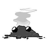 a pile of smoking ash where flug once was, there are two little eyes on top