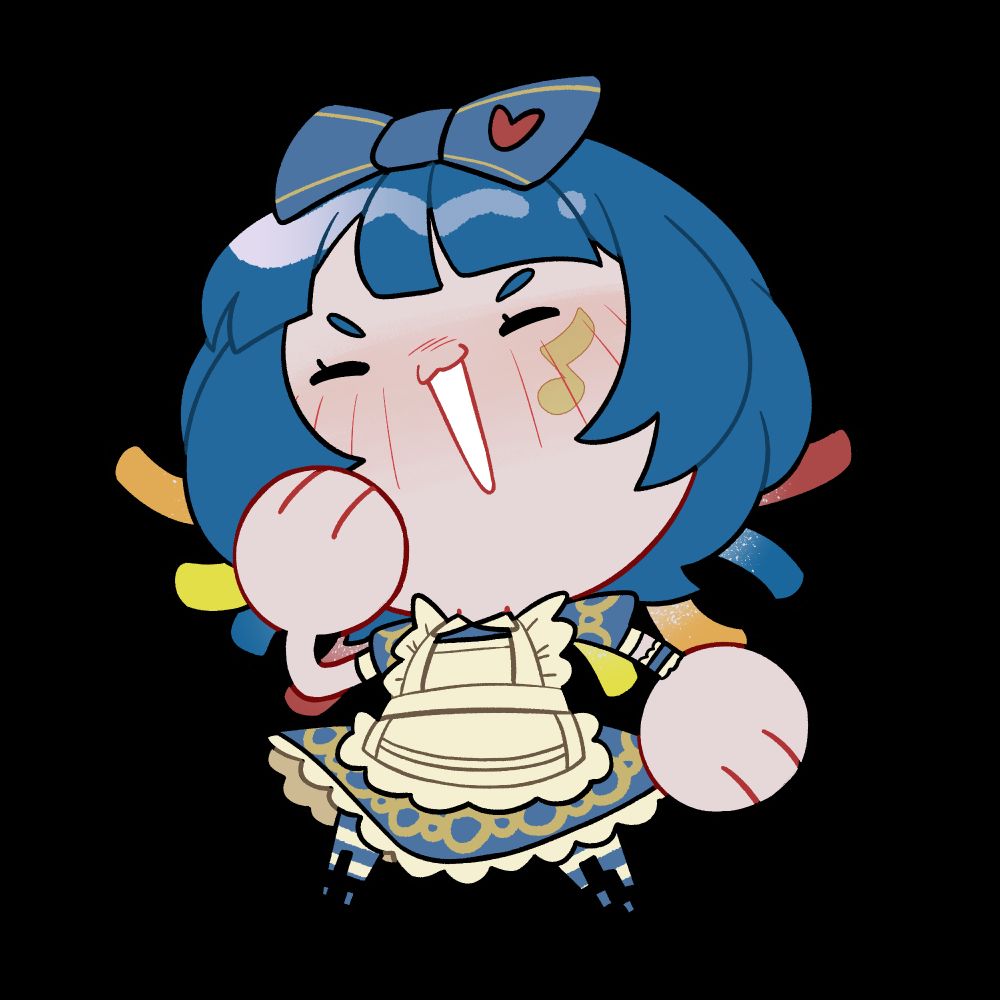 A chibi drawing of Neur up to no good. She is dressed as Alice from Heart no Kuni no Alice.