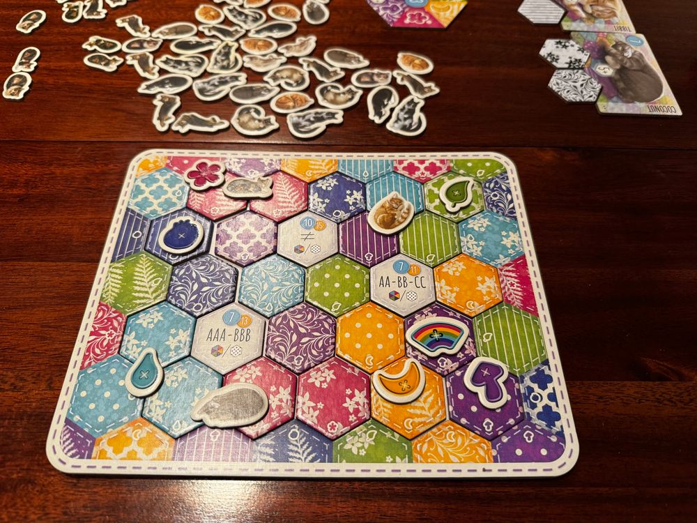 A picture of my play mat for the board game Calico