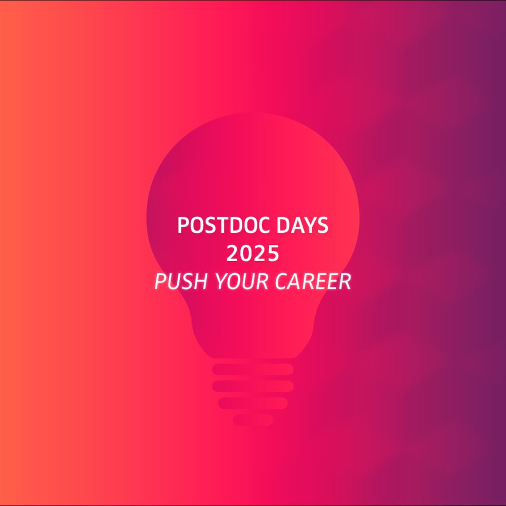 Umriss einer Glühbirne vor rotem Hintergrund. Davor Text: Postdoc Days 2025 Push your career
